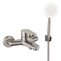 304 acier inoxydable salle de bain douche robinet brossé argent bain robinet mitigeur ABS montage mural pluie-pulvérisation pommeau de douche à main ensemble