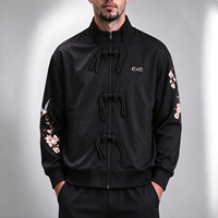 Jaket Bomber Satin Logo Kustom Pria Bordir Jaket Souvenir Gaya Jepang Streetwear Jaket Bomber Grosir OEM ODM
