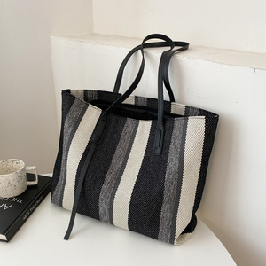<b>Simple</b> Canvas Stripe Decor Bucket Women Top Crossbody Household Storage Bags - Product Image 6