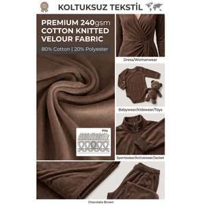 Tela de Velour de Algodón de Primera Calidad, 240 g/m², Color Marrón Chocolate, 80/20 Algodón/Poliéster, en Rollo, para Prendas al por Mayor - Product Image 3