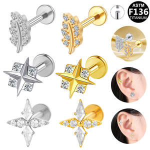 Clous d'oreilles géométriques en titane et zircone F136 ASTM pour piercing du cartilage, bijoux unisexes - Product Image 1