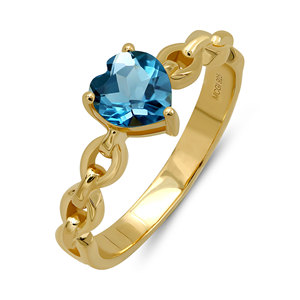 Bague en argent sterling 925 plaqué or avec topaze bleue de Londres géométrique et sertissage à griffes pour femme - Cadeau de mariage de luxe - Product Image 4