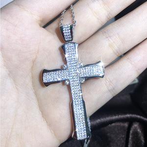 Collar de Cruz de diamante de plata de lujo brillante Zirconia cúbica CZ crucifijo Jesús Cruz colgante collar hombres mujeres - Product Image 5