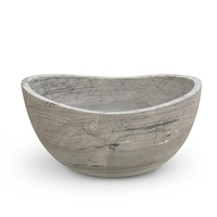 Baignoire autoportante en marbre, forme ovale, gris clair, rebord ondulé, pierre naturelle sculptée pour salle de bain et hôtel