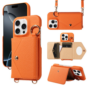 Étui de téléphone bandoulière en cuir PU de haute qualité avec porte-cartes et miroir, coque arrière portefeuille pour <span class=keywords><strong>iPhone</strong></span> 17 16 15 - Product Image 1
