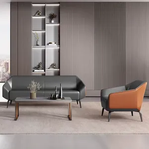 Muebles italianos grises de lujo Salón vestíbulo Hotel Oficina sala de estar 6 asientos modular seccional cuero genuino pequeño sofá conjunto