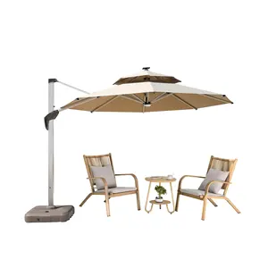 Venda quente Sun-brella Square Shape Cantilever Umbrella Com Waterbase Garden Umbrellas com Led Light