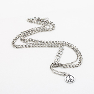 yunnique Layered <b>Titanium</b> Steel Peace Pendant Necklace Double <b>Chain</b> Men's Gift Geometric Design - Product Image 4