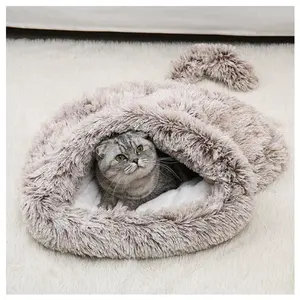 자기 난방 및 편안한 개 침낭 플러시 애완 동물 잠자는 바구니 2-in-1 쿠션 고양이 집에 적합