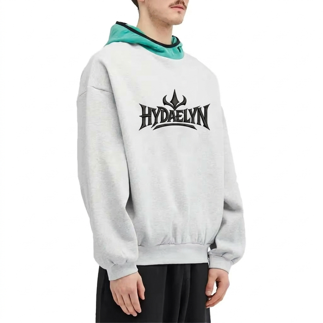 Custom 3D Embroidery Heavyweight Fleece Heather Grey Men Pullover Oversized Hoodies for Streetwear Brand