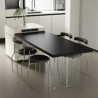 Table suspendue minimaliste en travertin, îlot de cuisine, table à manger intégrée, extensible et rétractable avec compartiment de rangement