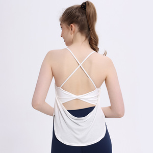 Women's Yoga <b>Top</b> Criss <b>Cross</b> Neck Padded Bra Cut Out Sweat Wicking Fitness Vest Wearable As Outerwear - Product Image 4