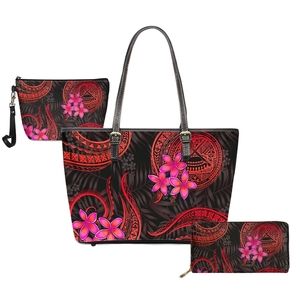 Ensemble de sacs tribaux polynésiens des Samoa américaines, sacs à main pour femmes, sacs à main pour dames, imprimé plumeria doré, sac à main à poignée supérieure, sac à bandoulière, 3 pièces - Product Image 2