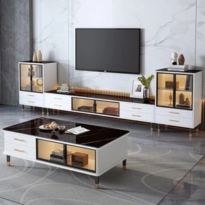 Mobilier de salon italien simple Verre trempé <span class=keywords><strong>Pied</strong></span> en acier Ensemble <span class=keywords><strong>meuble</strong></span> <span class=keywords><strong>TV</strong></span> et table basse - Product Image 1