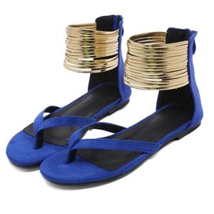 Sandalias Planas de Mujer para Exteriores 2022, con Banda Estrecha Dorada Metálica, Chanclas con Correa en el Tobillo, Color Marrón, Suaves, para Playa y Verano - Product Image 4