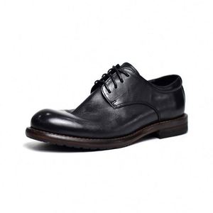 Chaussures pour hommes, fabriquées à la main, à semelle Goodyear, décontractées, rétro, lavées à l'eau, à semelle en caoutchouc, confortables, pour le travail, augmentant la taille - Product Image 2