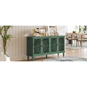 Antique Buffet Cabinet 60 Inch Floral Carvings Solid Wood Legs Adjustable <b>Shelves</b> TV <b>Stand</b> Storage Furniture - Product Image 6