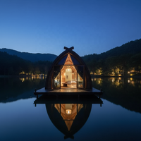 Maison préfabriquée A-Frame en bois, acier et verre, style postmoderne, étanche, avec toit en arche triangulaire et design de toit en pente, idéale pour Airbnb