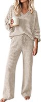 H0TGIFT Ensemble pyjama 2 pièces pour femme, au-dessus du genou, uni, avec pantalon et pull, poches et cordon de serrage, 60% polyester, 35% rayonne, 5% élasthanne |   Décontracté
