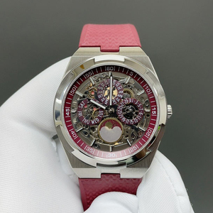 2026 New Arrival Stainless Steel Skeleton Automatic Watch Men <b>Red</b> Dial Perpetual Calendar Mechanical Watch With <b>Red</b> Rubber Strap - Product Image 1