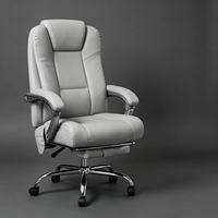 Chaise de bureau exécutive contemporaine en cuir, hauteur réglable, 6 points de vibration, repose-pieds, accoudoirs rembourrés, structure en acier inoxydable
