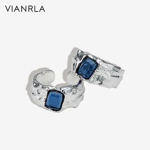 VIANRLA 925 sterling silver blue zircon ring silver plated chunky band ring perfect gift for her