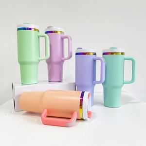 Lot de 8 gobelets personnalisés H2.0 de 40 oz, revêtement poudré orange, plaqué arc-en-ciel, pour logo gravé au laser personnalisé - Product Image 2