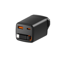 Garansi 1 Tahun 65W QC3.0 OTP Logo Dapat Disesuaikan Pengisi Daya GAN dengan Kabel Retractable 3-Port 2C+1A Pengisi Daya Cepat