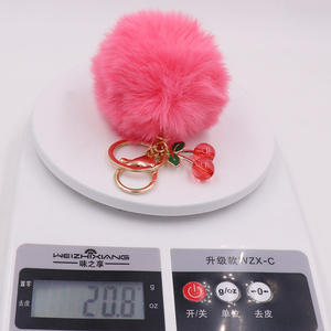 Breloques en métal style coréen avec pompons et breloques cerise, porte-clés de mariage, breloques pour sacs à main, boules de pompons moelleuses - Product Image 2
