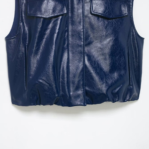 Veste <span class=keywords><strong>en</strong></span> similicuir pour <span class=keywords><strong>femme</strong></span> ZATRHMBM, collection printemps/automne 2026, nouvelle mode, col montant rétro, sans manches - Product Image 5