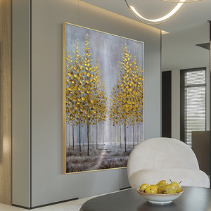 Abstracto 100% pintado a mano cuadro de arte de pared decorativo otoño bosque lienzo hecho a mano pintura árbol dorado pintura óleo lienzo arte - Product Image 3