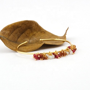 Bracelet jonc manchette ouvert style perlé plaqué or bracelet réglable cadeau pour elle multi pierres précieuses bracelet en gros pour les femmes - Product Image 5