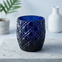 Tasse à café ou à thé en cristal bleu ovale bohème, écologique, réutilisable, portable, pour bière ou eau, avec logo personnalisé, boîte couleur, bordure en cristal