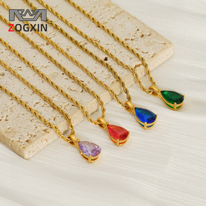 Zogxin Teardrop Rhinestone Pendant Necklace 18K Gold Plated Stainless Steel Party Jewelry Women's Fashion Necklace - Product Image 1