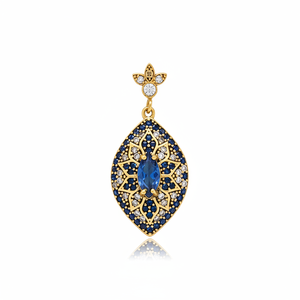 Marquise Cut Sapphire Stone CZ Authentic Ottoman <b>Pendant</b> Turkish Handmade Wholesale 925 Sterling Silver Jewelry - Product Image 2