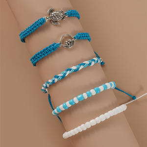 Novo Surfer Wave cera String Tornozelo Pulseiras Ocean Wave Turtle Amizade Tornozeleiras Pulseiras Impermeável Boho Tornozeleiras Trançadas - Product Image 3
