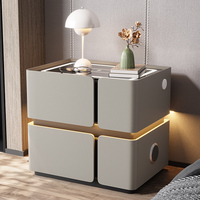 Nouvelle table de chevet personnalisée, créative, en verre trempé, avec chargeur USB/sans fil, lumière LED, mobilier de chambre moderne