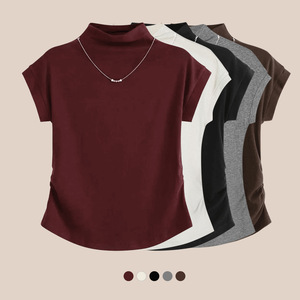 Camiseta de manga corta de ácido acético para <span class=keywords><strong>mujer</strong></span>, novedad de verano 2025, <span class=keywords><strong>camisa</strong></span> dorada fina con aspecto de hombro de una línea de <span class=keywords><strong>Color</strong></span> sólido a la moda - Product Image 1