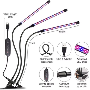Lámpara LED de Cultivo <span class=keywords><strong>para</strong></span> Plantas de Interior con 3 Cabezas, Control Remoto, Cuello de Cisne de <span class=keywords><strong>15</strong></span> Pulgadas, Regulable, Temporizador, Lámpara con Clip <span class=keywords><strong>para</strong></span> <span class=keywords><strong>Suculentas</strong></span>, Venta al por Mayor - Product Image 4