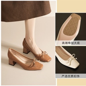 Escarpins Mary Jane à bout carré et talon bloc avec nœud décoratif, talon moyen, confortables, couleur unie, chaussures pour femmes - Product Image 5