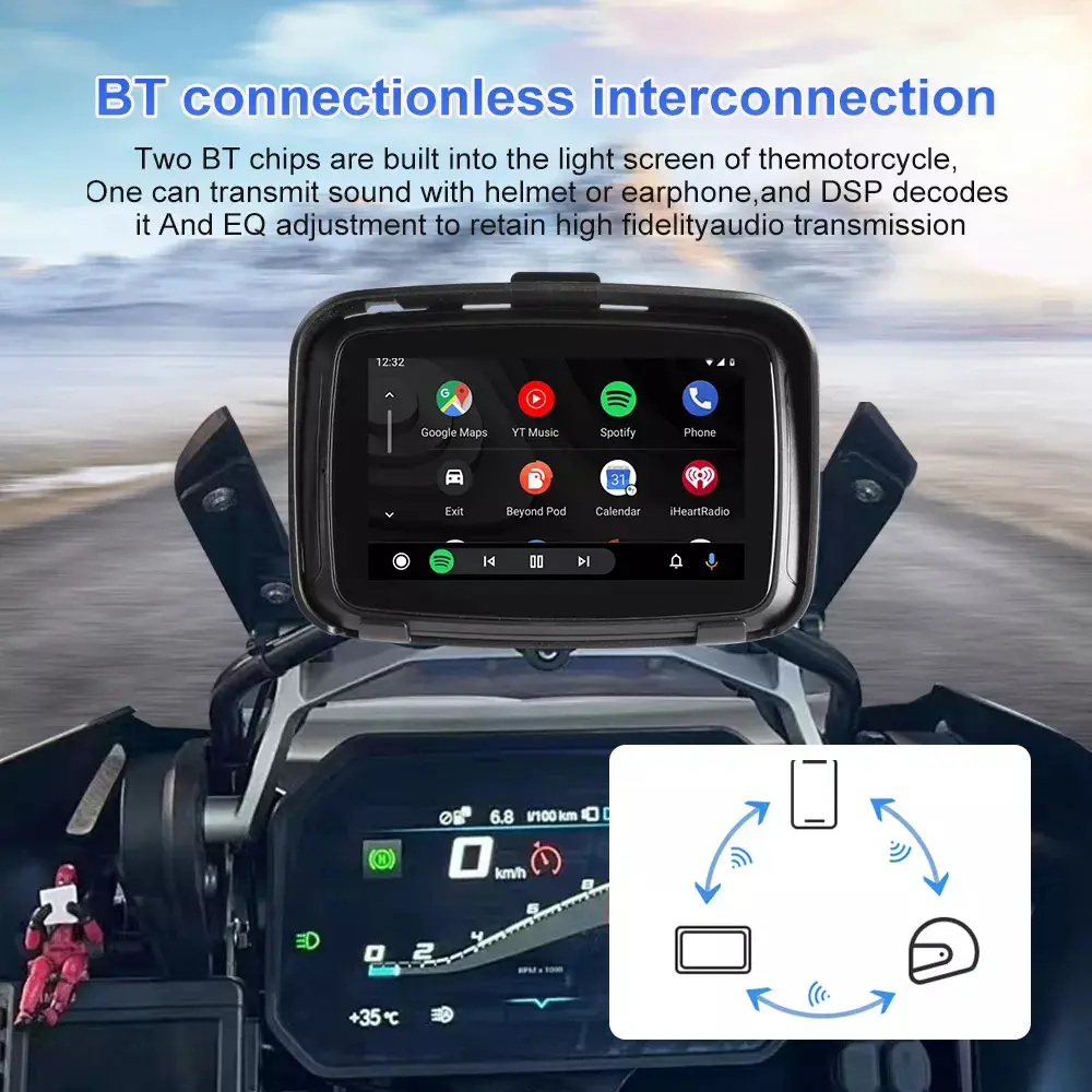 Ottocast wasserdichtes drahtloses Motorrad GPS 5 Zoll CarPlay Bildschirm Android Auto Display Navigation Motorrad Bildschirm