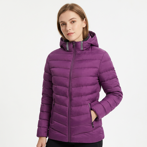 Unisex Hooded Puffer <b>Jacket</b> Winter Warm Quilted Padded Zip-Up Outdoor Coat Solid Color Polyester Regular Fit OEM puffer <b>jacket</b> - Product Image 5