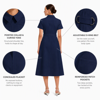 Robe d'uniforme médical élégante à manches courtes avec encolure structurée et ceinture à anneau en D, pour infirmières et personnel de spa, personnalisable avec logo