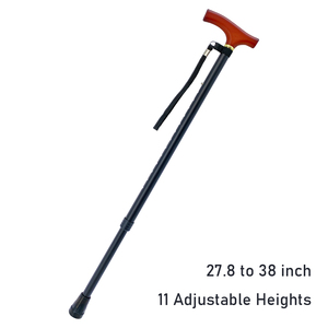 Bastón ajustable ligero de 2 secciones para hombres Aluminio negro con elegante agarre de madera - Product Image 2