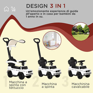 HOMCOM Push <b>Car</b> for Children 12-36 Months with Mercedes License, <b>Canopy</b> and Push Handle, 85.5x40. 5x95 cm, White - Product Image 4