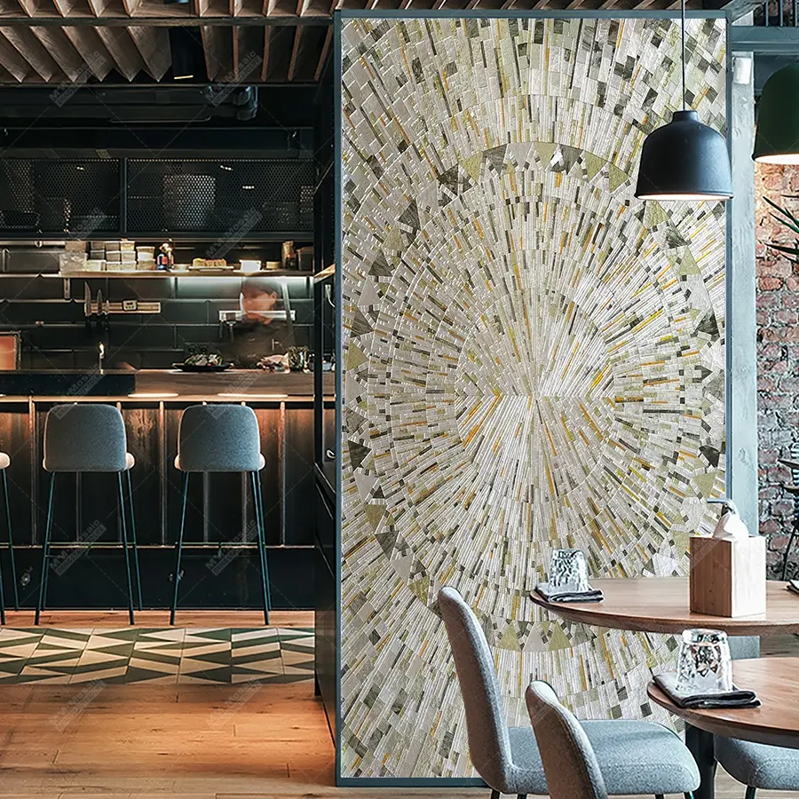カスタムデザインハンドカット3Dゴールドミラーガラスモザイク壁画タイル画像画材ホテルレストランハウス壁装飾プロジェクト