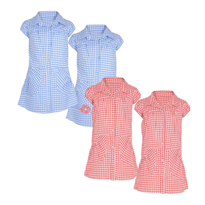 Uniforme Escolar Unisex Vesbhusha, Vestido de Algodón con Estampado a Cuadros, Paquete de 2 con Coletero a Juego, Color y Logotipo Personalizables - Product Image 1