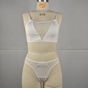 เซ็ตชุดชั้นในสองชิ้นชุดชั้นในตาข่ายระบายอากาศสีขาวระบายอากาศได้ดีดีไซน์กลวง - Product Image 3