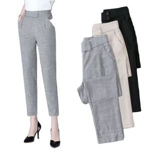 <span class=keywords><strong>Pantalon</strong></span> d'été fin en coton et <span class=keywords><strong>lin</strong></span> pour femmes, <span class=keywords><strong>grande</strong></span> <span class=keywords><strong>taille</strong></span>, <span class=keywords><strong>taille</strong></span> haute, pieds amples, élastique, <span class=keywords><strong>pantalon</strong></span> décontracté pour femmes. - Product Image 1