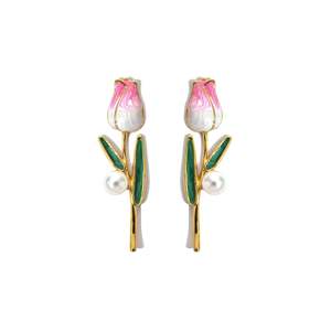 Boucles d'oreilles en forme de tulipe en acier inoxydable 316L plaqué or PVD avec perle, bijoux tendance pour femmes - Product Image 1
